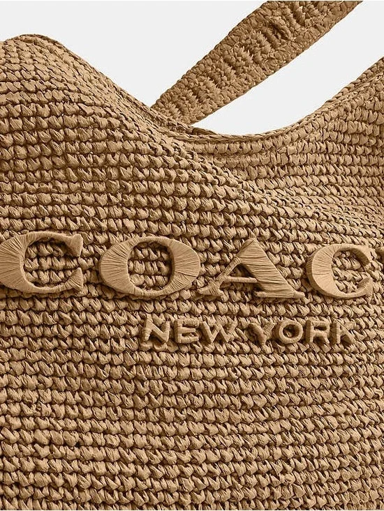 Coach Woven Straw Shoulder Bag in Natural Tan - Picture 6 of 9